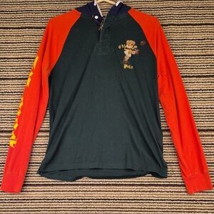 POLO BEAR Rugby Ralph Lauren‎ Green Orange Navy Mens Small Hoodie Sweatshirt